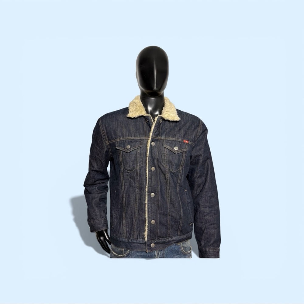 Men’s Lucky Brand Denim Sherpa Trucker Jean Jacket Size L Blue Button Up